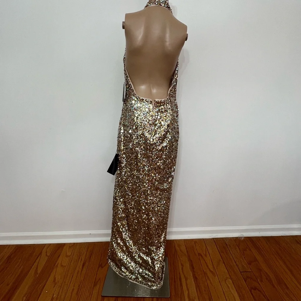 Marciano Limited Edition Shimmering Gold Sequin Halter Gown - Picture 5 of 9